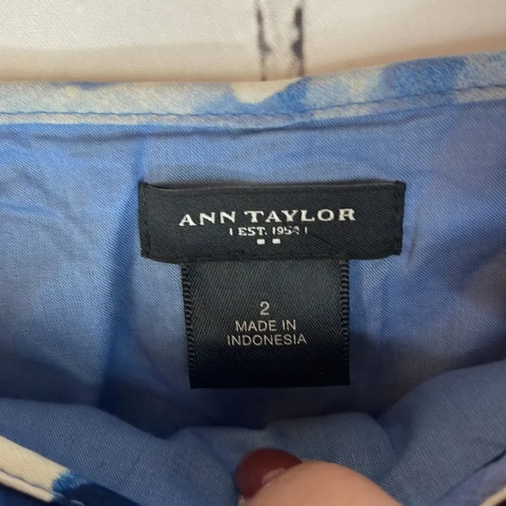 Ann Taylor Blue and White A-Line Flair Skirt Size 2